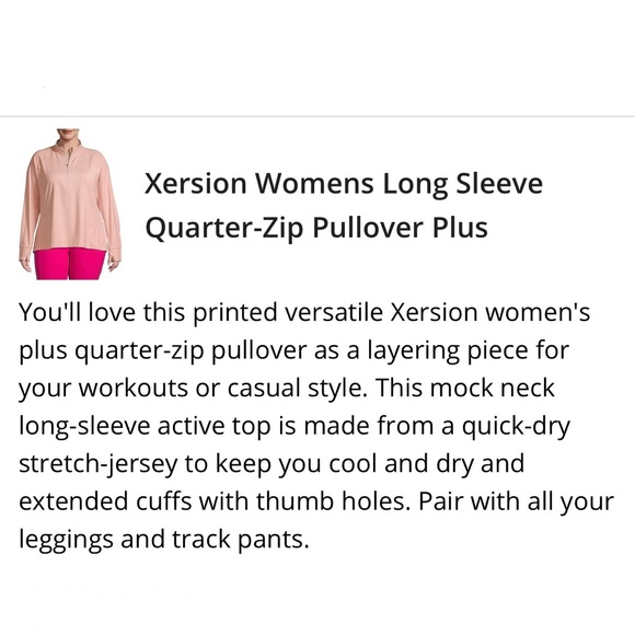 Xersion Women’s Plus Size Light Pink Long Sleeve Quarter-Zip Size 1X - Picture 5 of 10